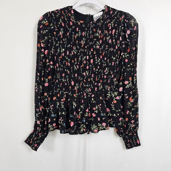 Ganni Ditsy Floral Peplum Blouse in Floral - Size 36 - Picture 1 of 8